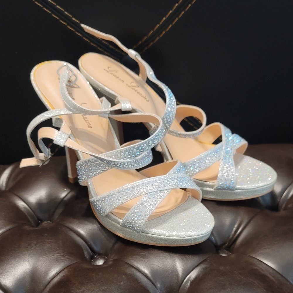 Glamorous Silver Strappy Heels
